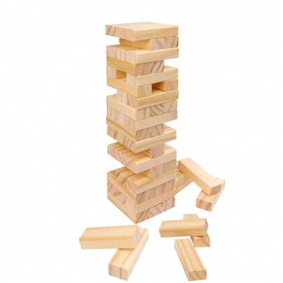 54pcs Stacking Blocks Game - Balancing Tower Party Game, Domino Wooden Blocks, Classic Wooden Building Blocks, Collapsible Tower Blocks, Ideal For Multiplayer Party And Gathering Games, Exciting Game Night
