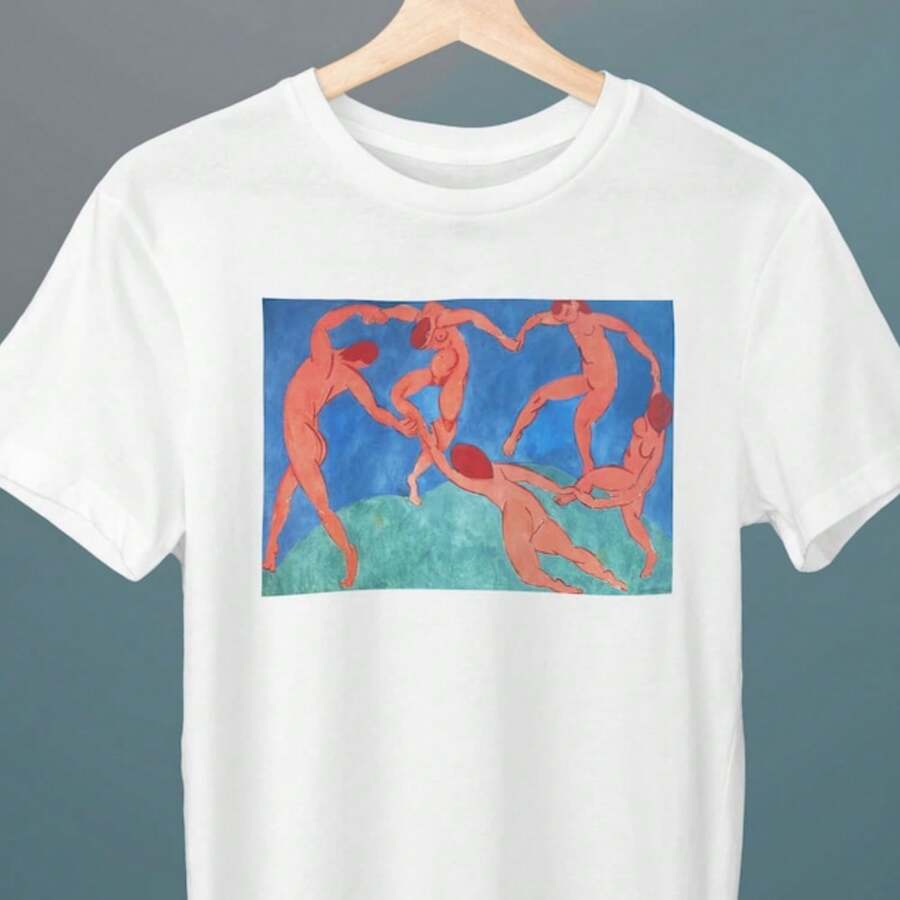 Dance, La Danse, Henri Matisse Painting, Uni T-Shirt, Art T-Shirt, Fine Art T-Shirt, Gift Her, Gift Him, Art Lover Gift.220g Pure Cotton T-Shirt Quick Drying And Comfortable Gym Blouses - 白色 - 查看 1
