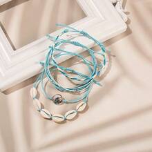 Pulseras de cuerda ondulada brillante y elegante, pulseras trenzadas con cuentas de concha puka, hechas a mano, lindas, joyería bohemia, regalos de Pascua para mujeres - Azul cielo - Ver 4