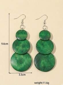 1 Pair 3-Piece Round Wooden Tassel Dangle Earrings For Women - Green 1 - View 4