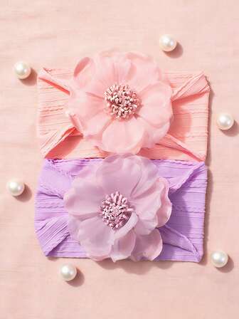 Set de 2 diademas de bebé con diseño floral jacquard, estilo europeo y americano, diadema adorable para la fontanela del bebé