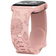 1pc Soft Silicone Watch Band With Carved Floral Pattern, Adjustable Buckle Strap, Compatible With Series 8 , Dandelion Flower Engraved Design - Multicolor - View 13