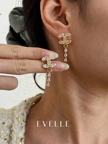 Pendientes de cobre chapados en oro de 18K, elegantes y lindos, aptos para uso diario y reuniones - Dorado - Ver 1