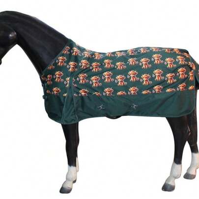 Highland Cow Print Horse Rug - 0g Waterproof Turnout With Adjustable Straps & Tail Flap