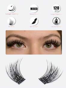 120pcs Self-Adhesive False Eyelashes, No Glue Needed, Reusable - No Makeup Removal, No Sticky Residue, Pre-Glued Lashes (Thick Mixed Style) - C - 查看 7
