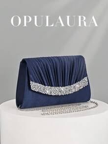 Borsa a clutch mini plissettata OpulAura per autunno/inverno. Scintillante e glamour, impreziosita da cristalli, elegante e alla moda, borsetta a busta, progettata per le donne, adatta per feste, matrimoni, eventi serali e raduni. Una scelta ideale per le donne che partecipano a feste, matrimoni, lauree e cene/banchetti formali, e un'ottima opzione regalo. - Blu Navy - Visualizzare 2