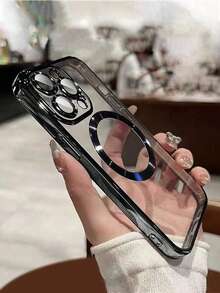 1 Stück schwarze magnetische, elektroplattierte kabellose Ladephone-Hülle kompatibel mit iPhone 11/12/13/14/15/16 Pro, 16 Pro Max, 16E/17pro/17promax/Apple Air/17, wasserdicht, stoßfest, kratzfest - Schwarz - Übersicht 4