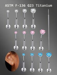 CIZME Piercing de lèvre en alliage de titane G23 sans filetage 20g, anneaux de lèvre avec pierre de CZ incrustée, convient pour le piercing des lèvres et du cartilage de l'oreille, disponible en rose et bleu CZ, unisexe - Argent - Voir 1