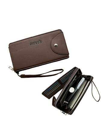 HOVI'S Men's Long Zipper Clutch Bag - Magnetic Snap Design, Portable Wrist Strap, Large Capacity Pockets, Fits Phone And Cards New Year Gift Vintage Valentine'S Day