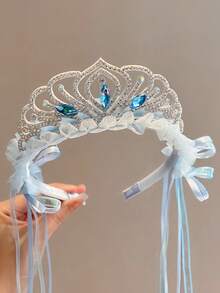 1pc Children's Enchanting Frozen-Themed Headband, Sweet Princess Veil Crown Hair Accessory - Blue - View 4