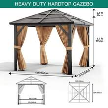 Studyset 10x10FT Canopy Gazebo With Netting And Curtains, Anti-UV, Hardtop Outdoor Canopy Aluminum Frame Permanent Gazebo, Polycarbonate Garden Tent For Patio, Lawn, Backyard, Deck - Black-10x10FT - 查看 8