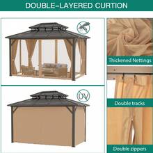 Studyset 10x13FT Double Roof Gazebo, Large Outdoor Gazebo With Aluminum Frame Dual-Track Curtains & Netting, UV-Resistant Water-Drainage Weatherproof Quick-Assembly Hardtop Gazebo For Backyard Patio Canopy - Khaki-10x13FT - View 5