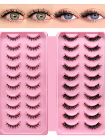 20 pares de pestañas postizas de ojo de gato de aspecto natural, volumen corto, negras. Juego de 2 estilos de pestañas postizas gruesas, rizadas y con cola alargada, esponjosas y falsas, adecuadas para maquillaje diario y de fiesta, con diferentes longitudes, apropiadas para principiantes.