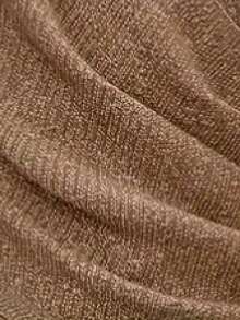 Women's Black Y2K Wrap-Front V-Neck Knit Sweater - Long Sleeve Textured Soft Girl Aesthetic Top, Stretchy Cozy Knitwear For Daily Streetwear & Casual Outfits, Asymmetrical Wrap Design, Ribbed Texture For Chic Vibe, Versatile Match With High-Waisted Jeans & Skirts, Ideal For Leisure Hangouts & Urban Street Style, Comfortable Breathable Fabric, Retro Y2K-Inspired Apparel - 駝色 - 查看 2