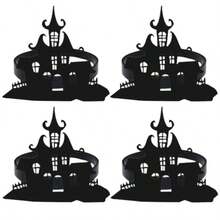 CZ iplusmile 4 Piezas Anillos De Servilletas De Metal Negro Forma De Castillo para DecoracióN De Halloween Fiesta Mesa 8764 - como en la foto - Ver 1