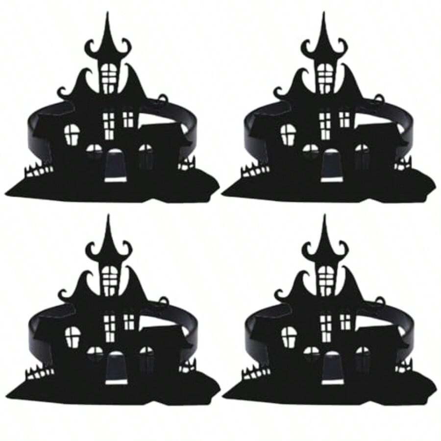 CZ iplusmile 4 Piezas Anillos De Servilletas De Metal Negro Forma De Castillo para DecoracióN De Halloween Fiesta Mesa 8764 - como en la foto - Ver 1