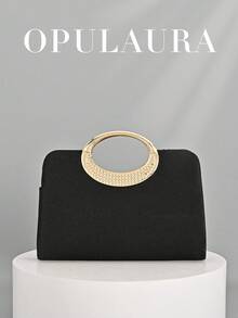 OpulAura 女士时尚闪亮水晶水钻晚宴手拿包，璀璨奢华正式礼服手提包，适合晚宴、派对、约会、鸡尾酒会、生日派对、新娘配饰 - 黑色 - 查看 5