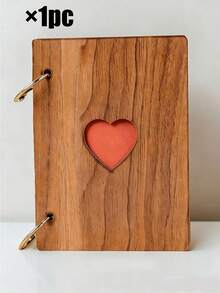 1本DIY复古木质相册，情人节礼物，浪漫情侣纪念相册，活页自粘分类相册，木制工艺品，适用于情人节、母亲节、复活节、婚礼、生日、节日派对、毕业季等场合。