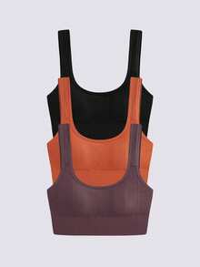 Loungeista 3 件装女士运动文胸，修身剪裁，时尚背部设计，内衣 - 彩色 - 查看 1