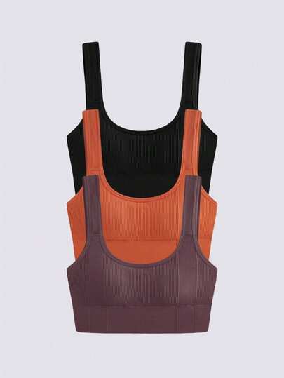 Loungeista 3 piezas Sujetador deportivo para mujer con ajuste ceñido y diseño de espalda con estilo, lencería