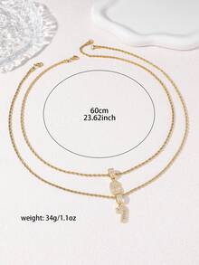 2pcs Luxury Copper Zirconia Stone Arabic Number 67 Pendant Necklace Set With Stainless Steel Twisted Chain, Elegant Gift For Women, Daily Wear - Copper-set  Number Necklace Set - View 5