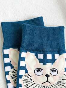 1/4 Pair Retro Oil Painting Pattern Mid-Calf Socks, Cartoon Design Socks, Versatile & Comfortable All Season Casual Socks For Women