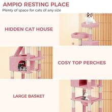 DOGAT 208cm Tall Cat Tree Tower For Indoor Large Cats Multi Level Activity Centre With Hammock Condos Perches 16 Sisal Scratching Posts Anti Tip Reinforced Base - Pink - Pink - View 7