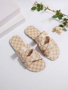 2026 Versátiles zapatillas de moda de fácil puesta, sandalias de playa con tiras cruzadas - Beis - Ver 6