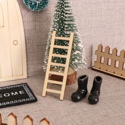 Fairy Doll House Wooden Fairy Door Miniature Christmas Scene Decor DIY Party Prop Model Figurine - Holiday Decoration - Surprise Gift