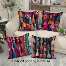 4 件套格子彩色印花抱枕套，传统单面印花，柔软舒适的涤纶面料，45x45 厘米，拉链封口，可机洗，适用于家居装饰、客厅、卧室、露台、节日、礼品、户外使用。 - 彩色 - 查看 4