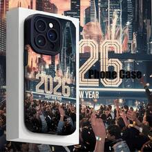 Funda de teléfono de lujo con patrón de escena de celebración del Año Nuevo 2026, elegante y clásica, funda de protección personalizada y creativa, textura vertical en cuero sintético, resistente a las arrugas y al desgaste, estilo neutro, diseño a prueba de golpes y caídas, resistente a las manchas y duradera, adecuada para  17/17 Pro/17 Pro Max/17 Air/ 16/16 Pro/16 Pro Max/16 Plus/ 15/15 Pro Max/15 Pro/15 Plus/ 14/14 Pro/14 Plus/14 Pro Max/ 13/13 Pro/13 Pro Max/12/12 Pro/12 Pro Max/11/11 Pro/11 Pro Max/XR/X/XS/XS Max. Es el regalo de cumpleaños perfecto para novias, novios, esposos, esposas, amigos o para uno mismo, innovador y a la moda, adecuado tanto para hombres como paraEstuche protector de negocios de alta gama, el mejor regalo. - Negro 2524 - Ver 1