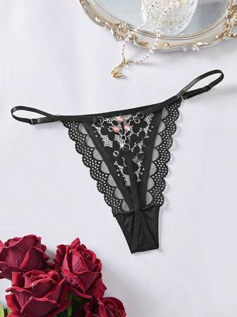 1 st sexiga stringtrosor med spets och strassdekor för kvinnor