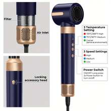 UKLISS Herramienta de peinado de alta velocidad 7 en 1 - Cepillo de aire caliente enchufable de alta potencia, secador de pelo multifunción para rizar y alisar - Azul - Ver 7