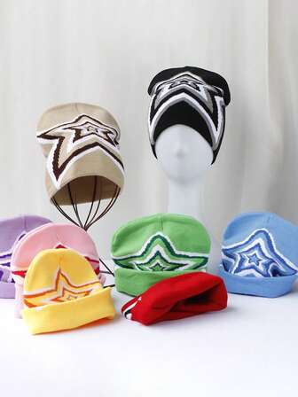 1 pieza Gorro de punto con estampado de letras góticas estilo Y2K, gorro de punto suelto y cómodo, cálido, gorro unisex para pareja, adecuado para exteriores, ciclismo, viajes, esquí