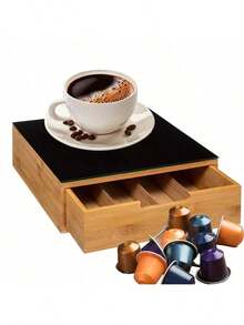 BLOOM STORE - Cajón para Cápsulas de Café de Bambú – Organizador de Cocina, 30*30*10 cm, Varias Opciones de Diseño Disponibles - Negro - Ver 1