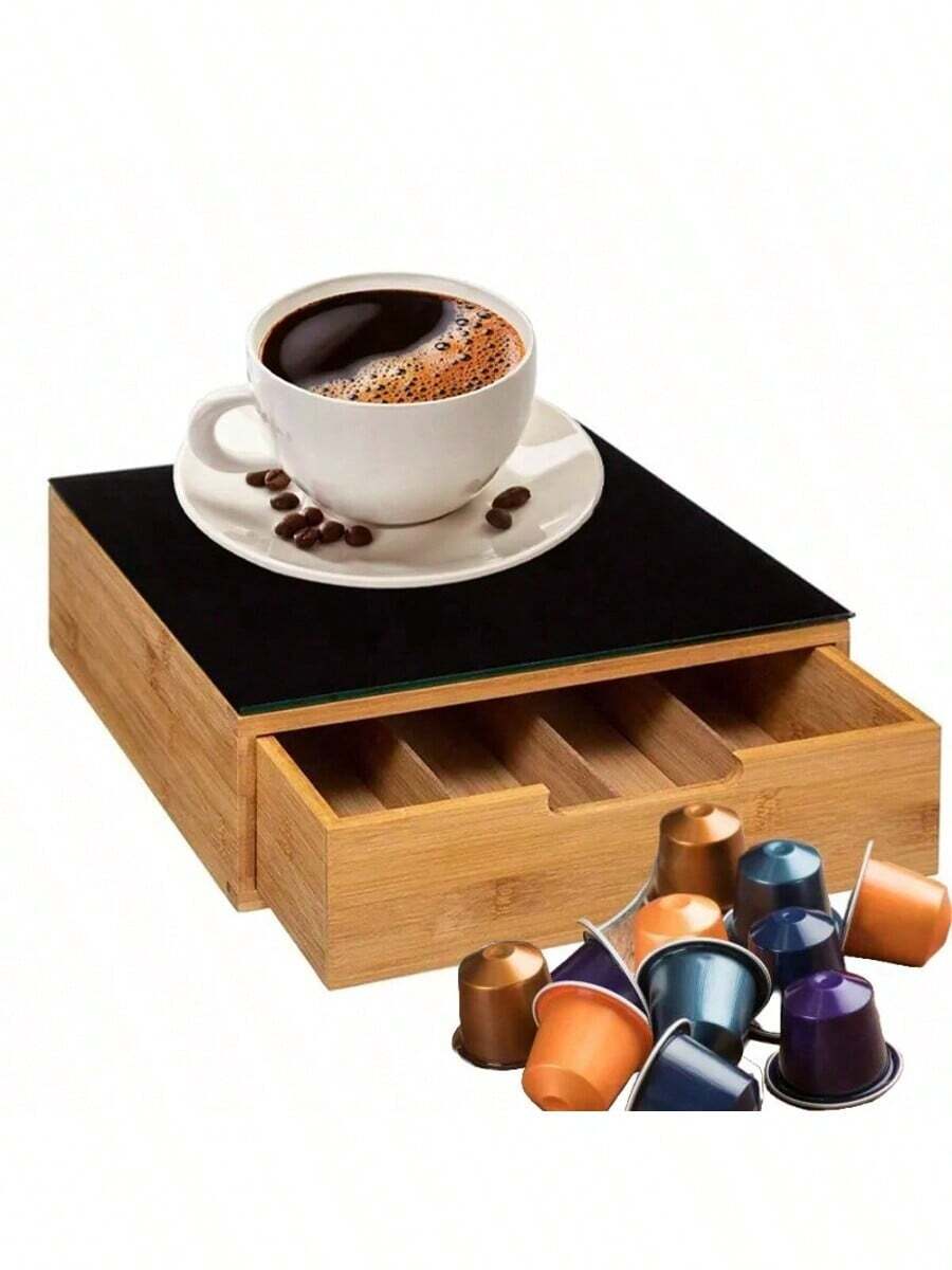 BLOOM STORE - Cajón para Cápsulas de Café de Bambú – Organizador de Cocina, 30*30*10 cm, Varias Opciones de Diseño Disponibles - Negro - Ver 1