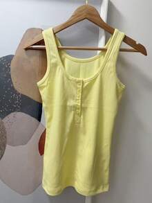 Women's Cotton Tank Top With Button Closure (Runs Slightly Small, We Recommend Ordering One Size Larger). - Yellow - View 5