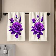 2/4/6/8/10/12pcs Kitchen Towel, 16*24inch, Purple Rose 2D Pattern, Soft And Comfortable, Durable And Odorless, Suitable For Bathroom Kitchen Beach Pool, Purple Tea Towel, Hand Towel For Bathroom, Face And Hand Towels, Perfect For Birthday & Valentine'S Day Gifts, Housewarming Gifts For Friends - Multicolor - View 2