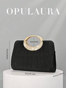 OpulAura 女士时尚闪亮水晶水钻晚宴手拿包，璀璨奢华正式礼服手提包，适合晚宴、派对、约会、鸡尾酒会、生日派对、新娘配饰 - 黑色 - 查看 6