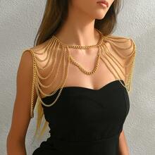 1pc Sexy Multi-Layer Metal Tassel Body Chain, Suitable For Women's Daily Or Party Wear - Gold - View 3