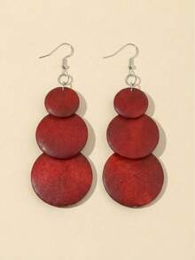 1 paire de 3 boucles d'oreilles rondes en bois avec pompons pour femmes