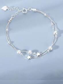 New Lightweight Luxury Layered 925 Sterling Silver Beaded Bracelet - Multicolor - View 6