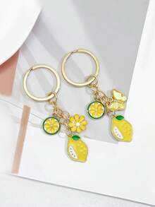 1pc Creative Lemon & Butterfly Flower Alloy Keychain, Bag Charm, Practical Small Gift For Friend's Birthday, Holiday Souvenir - Yellow - View 1