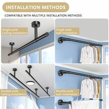 重型金属衣架，现代风格服装杆，壁挂式衣柜衣架，适用于洗衣房和衣柜，哑光黑 - 黑色 - 查看 7