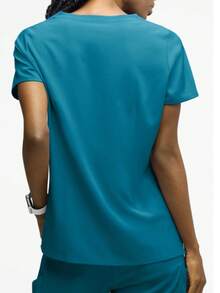 T-shirt à manches courtes à poches multiples, veste décontractée, convient pour les uniformes de nounou et de salon de beauté - Bleu azur - Voir 2