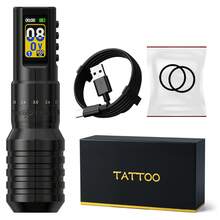 1 Set Wireless Tattoo Maschine Kit mit 20 Stücke gemischten Nadeln, Tinte, einstellbar 2,0-4,2 mm Hübe, Tattoo Stift Stromversorgung Pistole für Permanent Make-up für Künstler, "Kiss of Dragon" - Schwarz - Übersicht 10