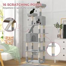 DOGAT 208cm Tall Cat Tree Tower For Indoor Large Cats Multi Level Activity Centre With Hammock Condos Perches 16 Sisal Scratching Posts Anti Tip Reinforced Base - Light Grey - Light Grey - View 6