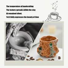 Xícara de café criativa e assimétrica, estilo vintage, com alça e cerâmica craquelada, ideal para casa, cafeterias, latte art casual e decoração japonesa. - Camelo - Ver 3