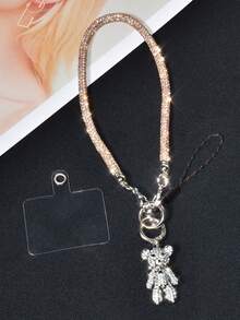 1 Set Luxury Niche Design Phone Anti-Lost Handheld Wrist Strap, Fully Studded Crystal Short Chain, Exquisite Personalized Rhinestone Bear Pendant, Fashionable High-End Bag/Phone Case Chain, Key Chain Decoration For Women Compatible With Android And Most Smartphone,Gifts For Mother, Family, Friends, Birthday, Holiday Phone Chain - Multicolor - View 13
