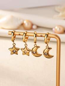 18K镀金不锈钢星月形耳环，镶嵌立方氧化锆，女士珠宝配饰，婚礼及节日礼物，送给妈妈/闺蜜 - 多款 - 查看 2